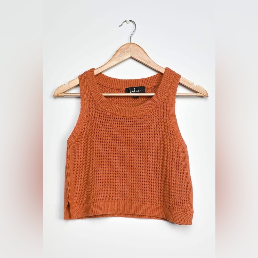 Lulu’s Rust Orange Loose Knit Sweater Tank Top- NEW